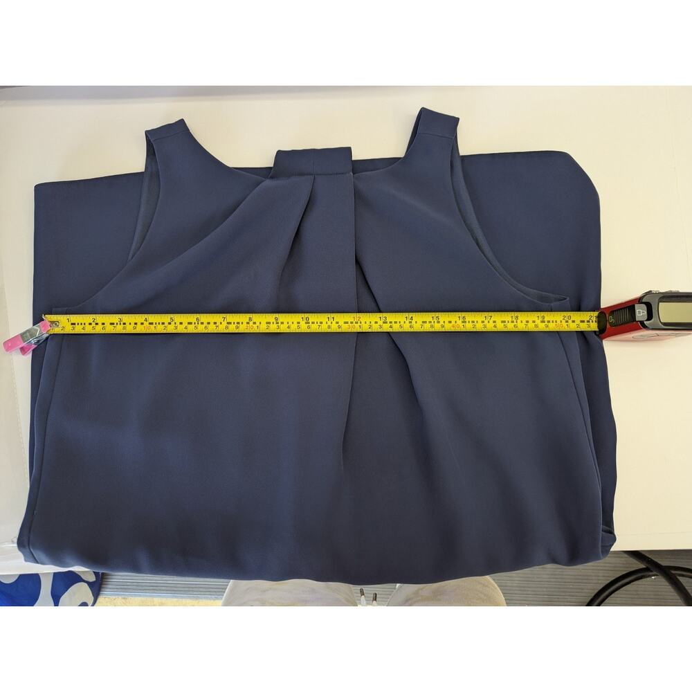 Emporio Armani Navy Blue Sleeveless Shift Dress Pleated Front,Size Cut Off, 12 - Picture 12 of 14
